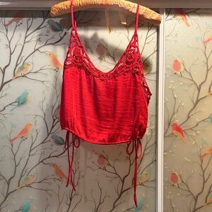 Free People Elegant Red Lace Trim Cami Top
